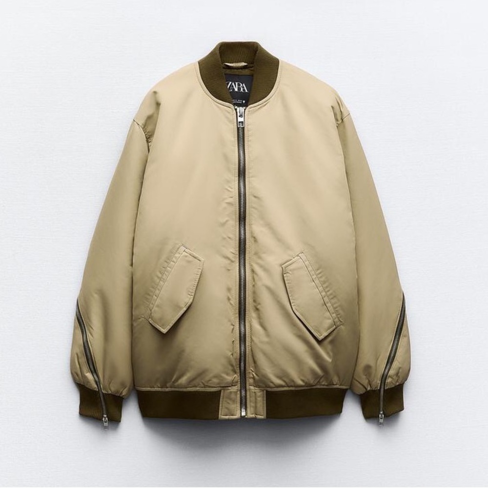 ZARA Oversize Puffer Nylon Bomber Jacket/Coat Size M Taupe Brown NWT